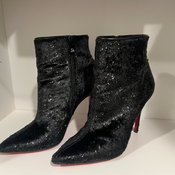 Christian Louboutin Black Velvet Ankle Booties, Kate